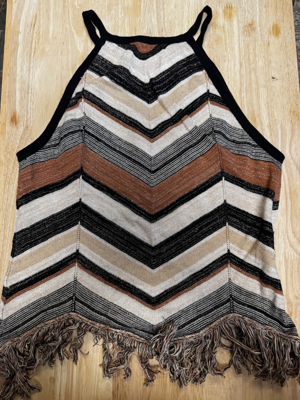 Shyanne Country Wear Large Fringe Sweater Tank Western Boho Chevron Knit Top L